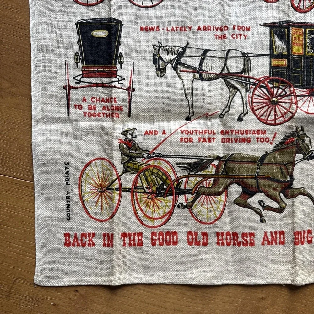 Vintage Linen Towel Robert Wert Back In The Good Old Horse And Buggy Days